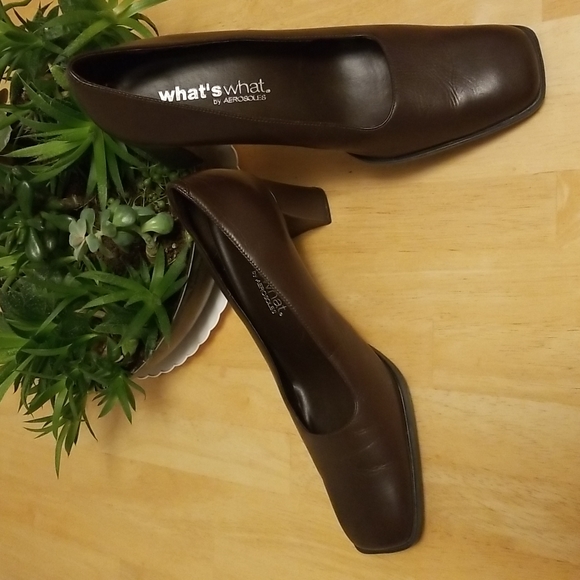 What's What By AEROSOLES Brown Leather Square-toed Pumps 8W Shoes Heels - Picture 3 of 11